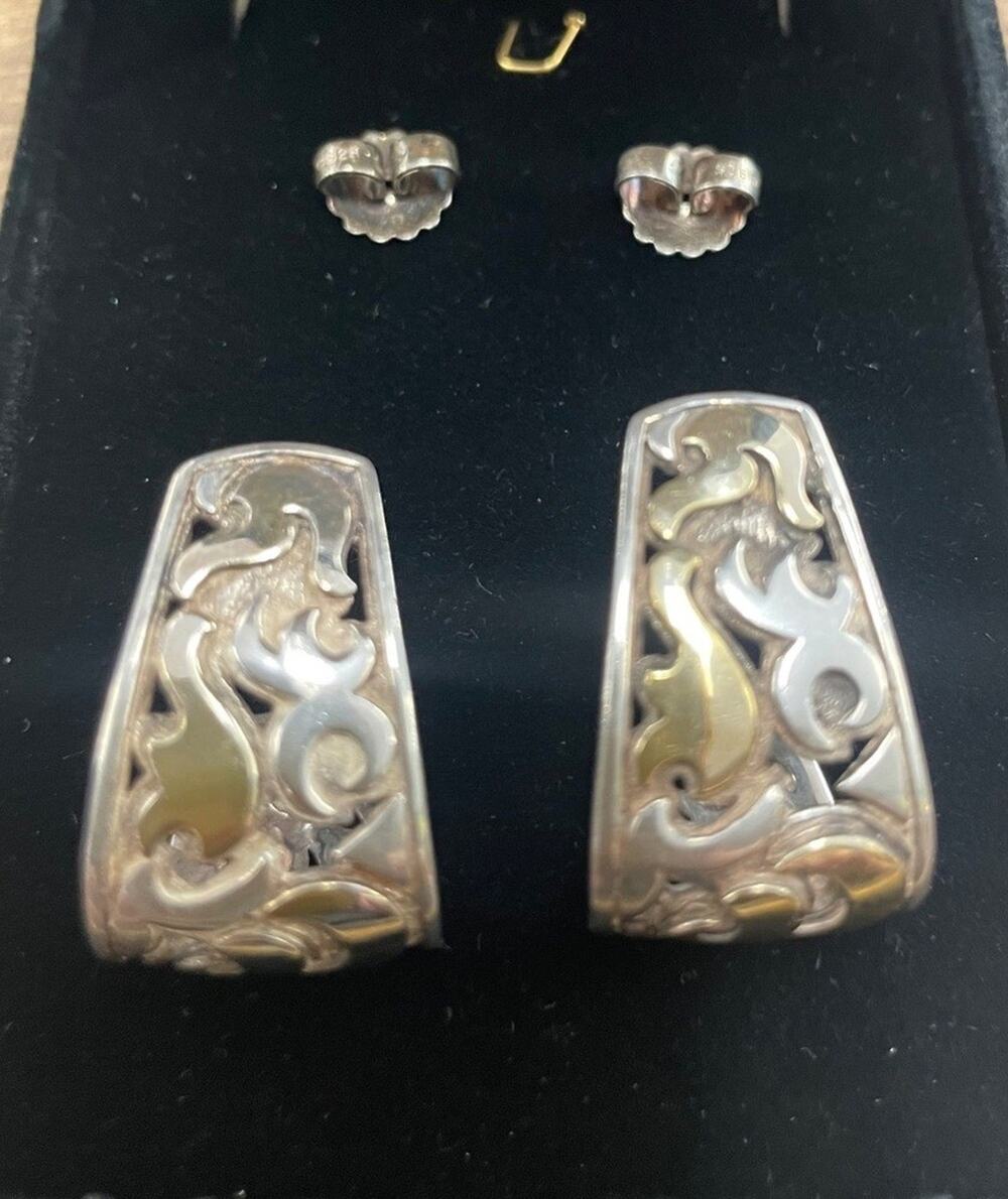 John Hardy Dayak Bali 22K Gold Sterling Silver Earrings Retired - PPSKN369042